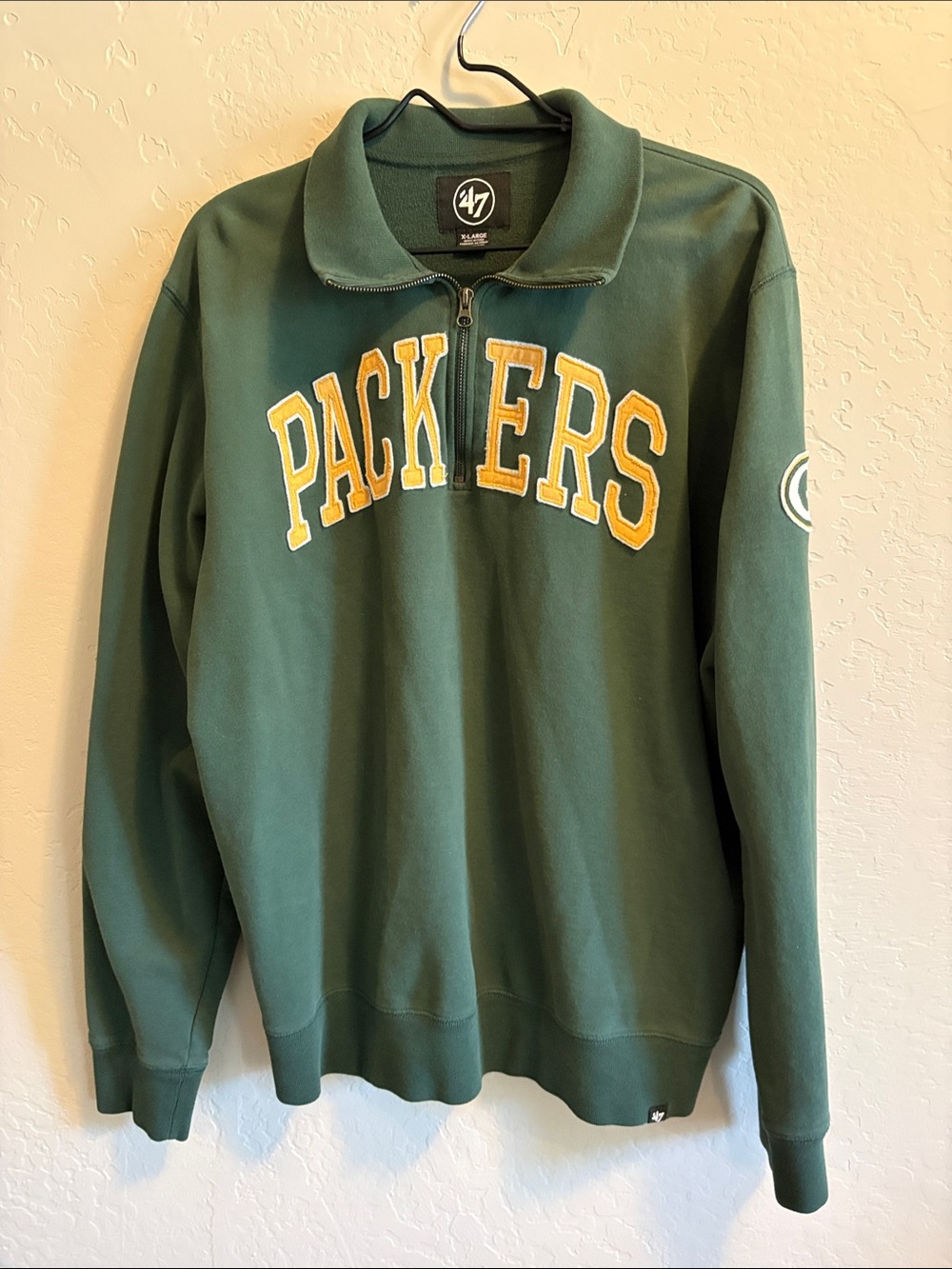 Vintage 47 Green and Yellow Packers Half-Zip Sweatshirt XL